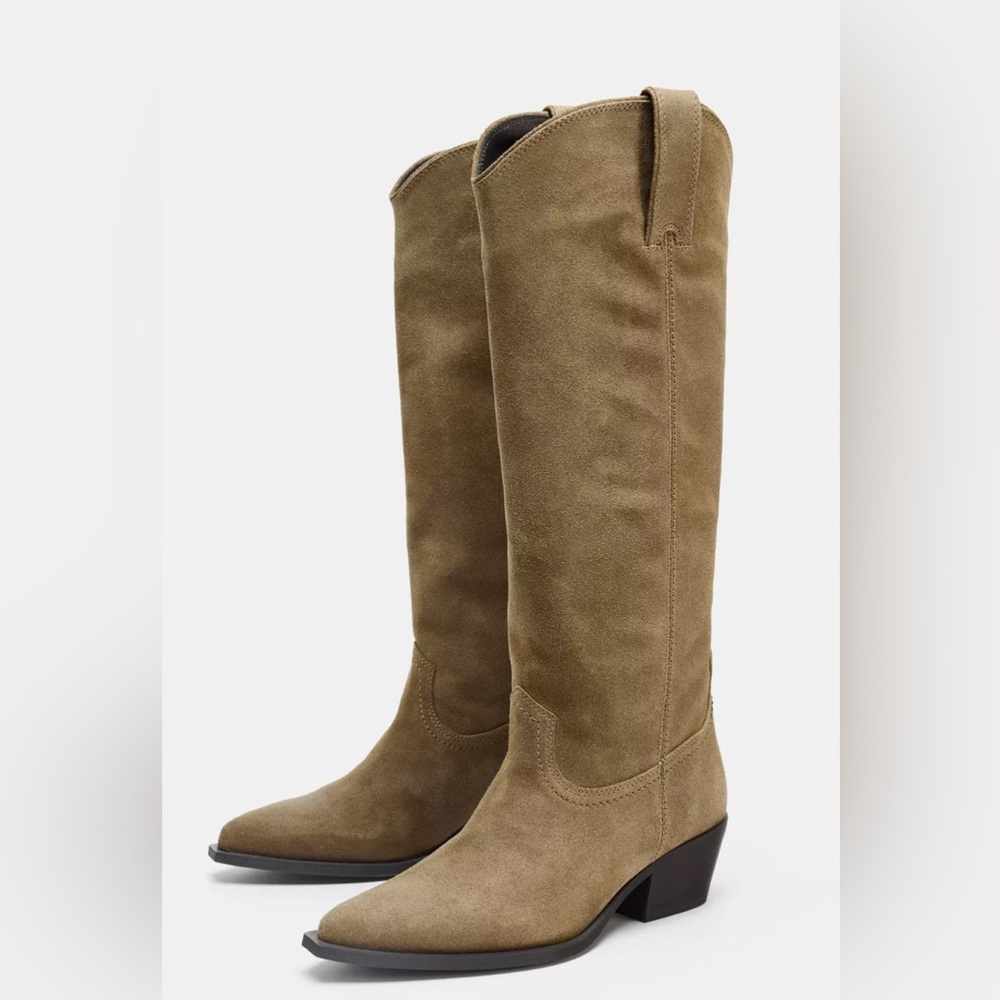 Zara Over the Knee Tan Boots